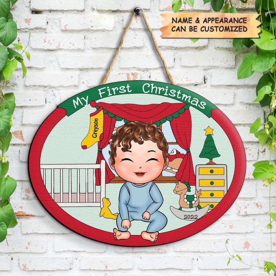 Personalized Door Sign - Gift For Baby - My First Christmas