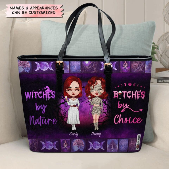 Personalized Leather Bucket Bag - Gift For Friend - Witches By Nature, Bitches By Choice