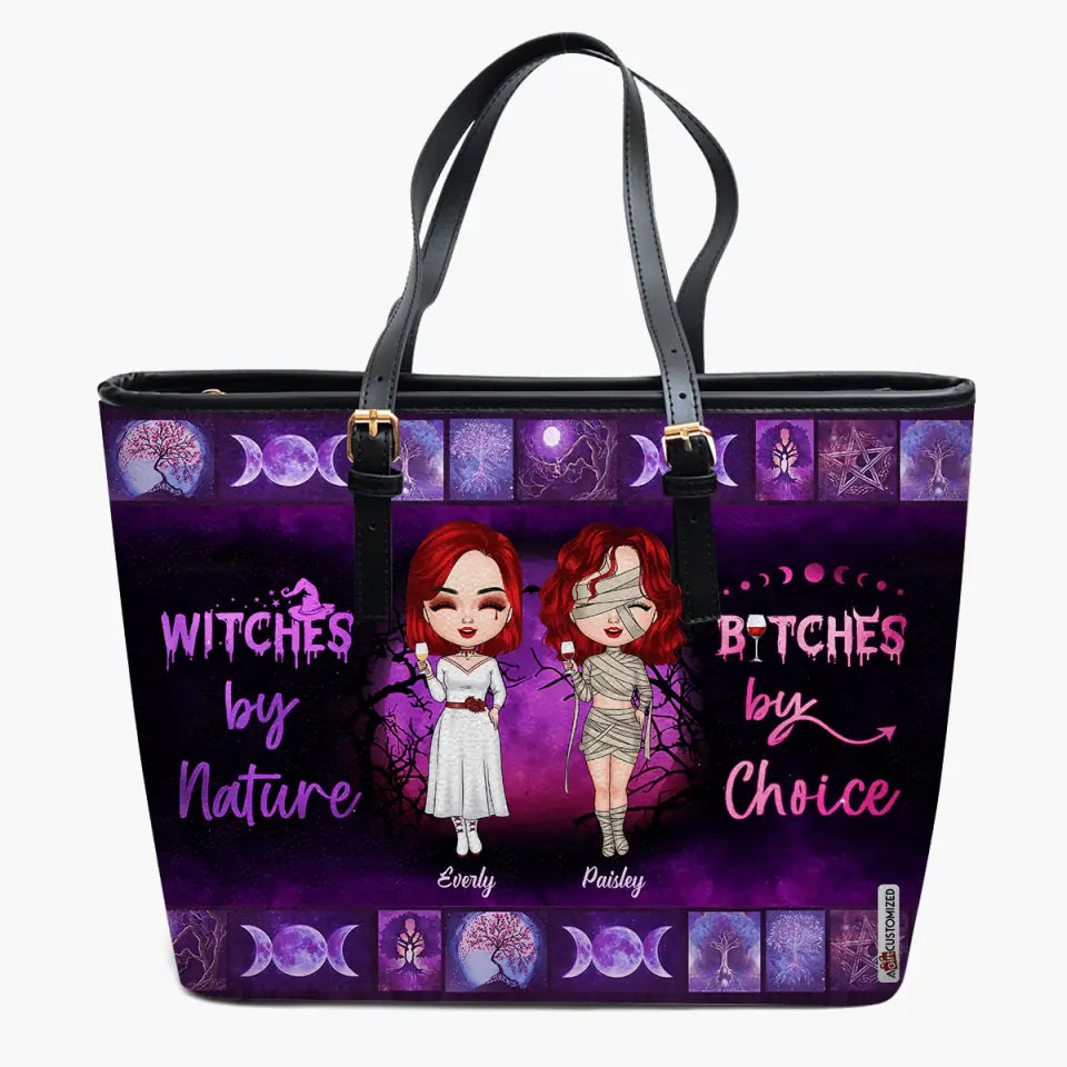 Personalized Leather Bucket Bag - Gift For Friend - Witches By Nature, Bitches By Choice