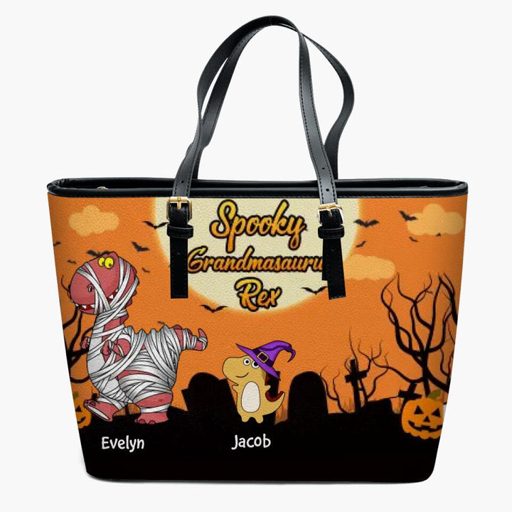 Personalized Leather Bucket Bag - Gift For Grandma - Spooky Saurus Rex