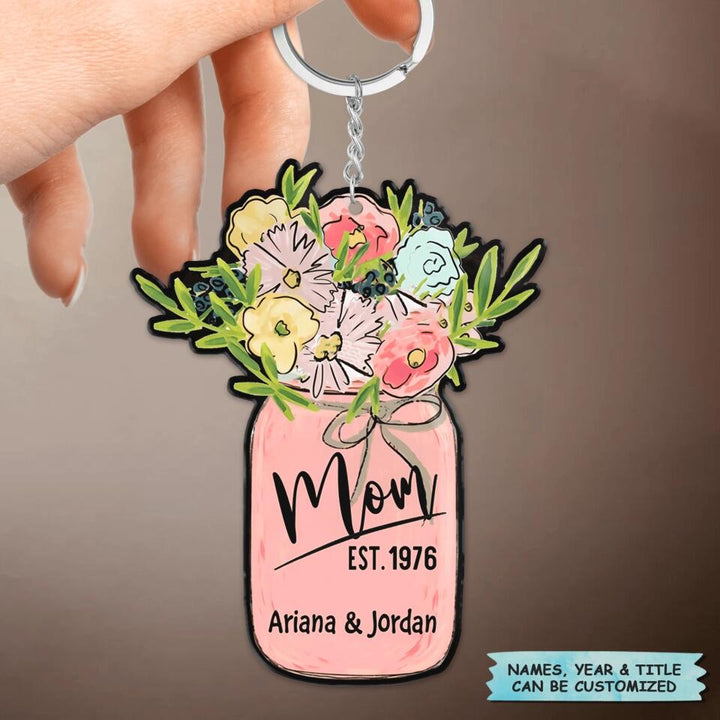 Personalized Keychain - Gift For Mom - Flower Jar Mom Grandma