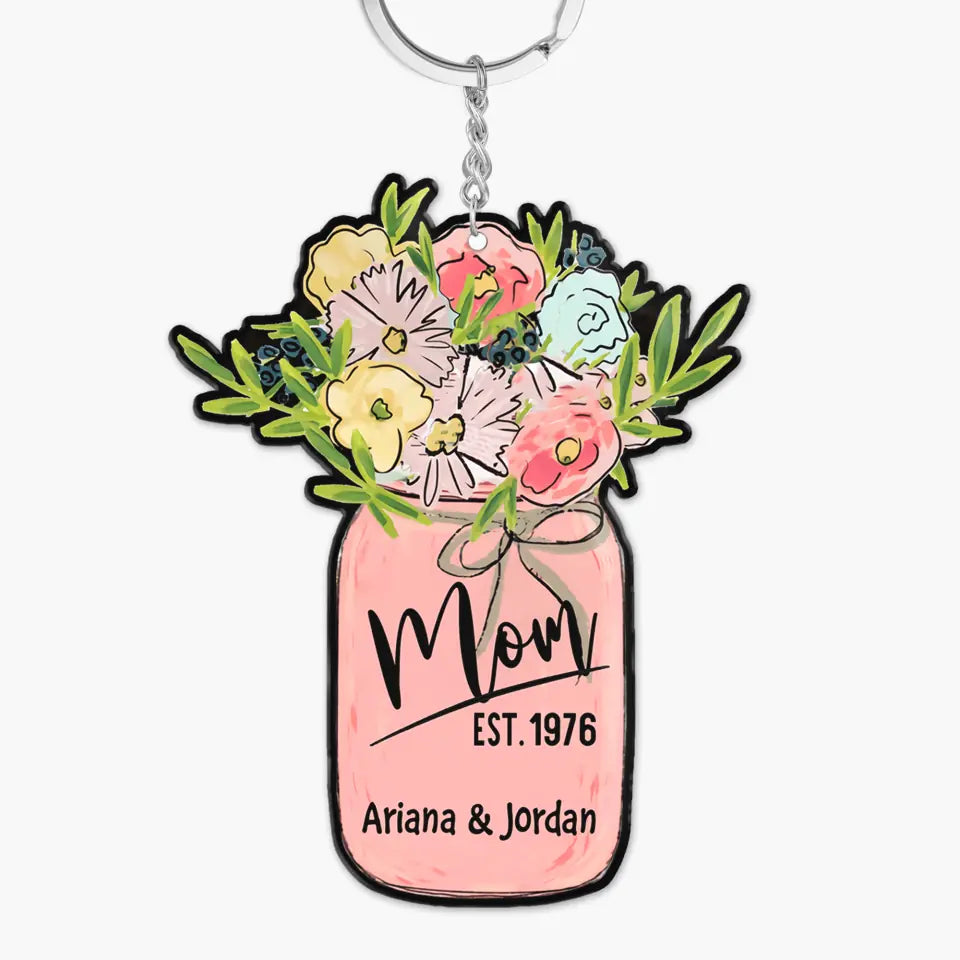 Personalized Keychain - Gift For Mom - Flower Jar Mom Grandma