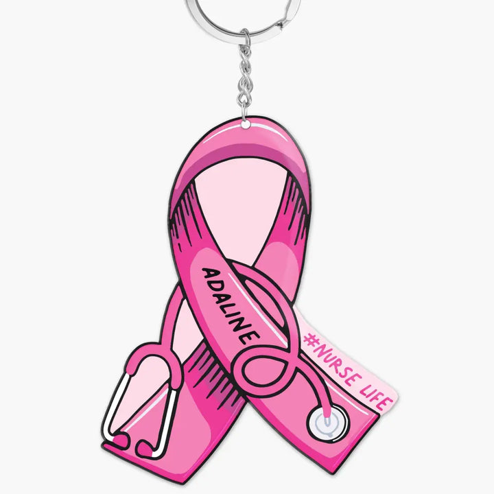 Personalized Keychain - Gift For Nurse - Ribbon Stethoscope