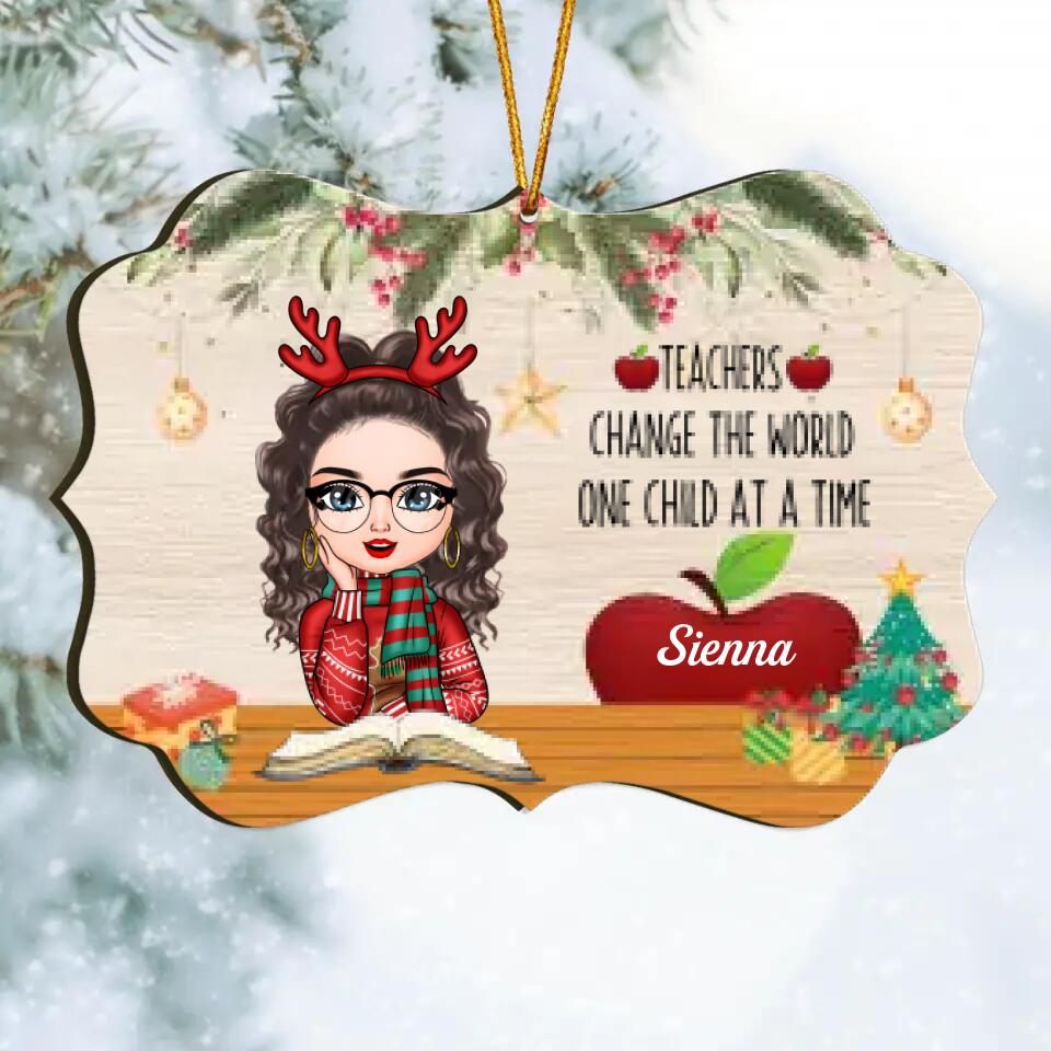 Personalized Wood Ornament - Gift For Teacher - Teachers Change The World One Child At A Time