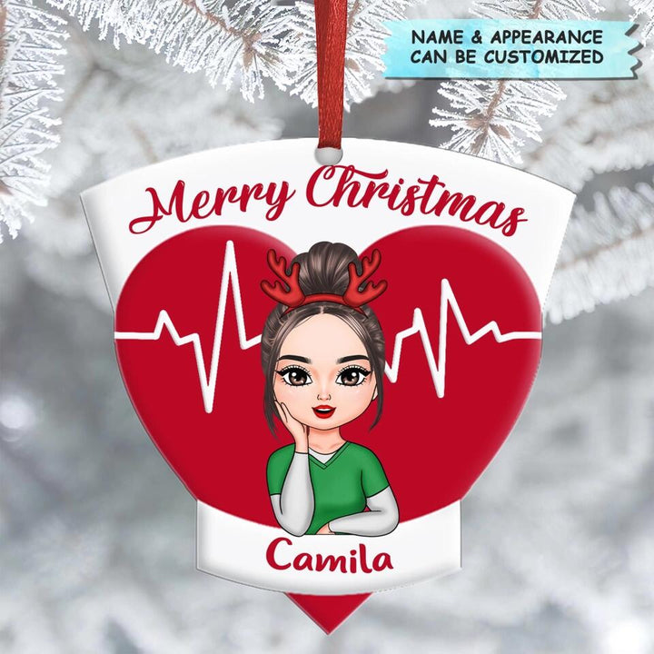 Personalized Aluminium ornament - Gift For Nurse - Merry Christmas Heart Beat