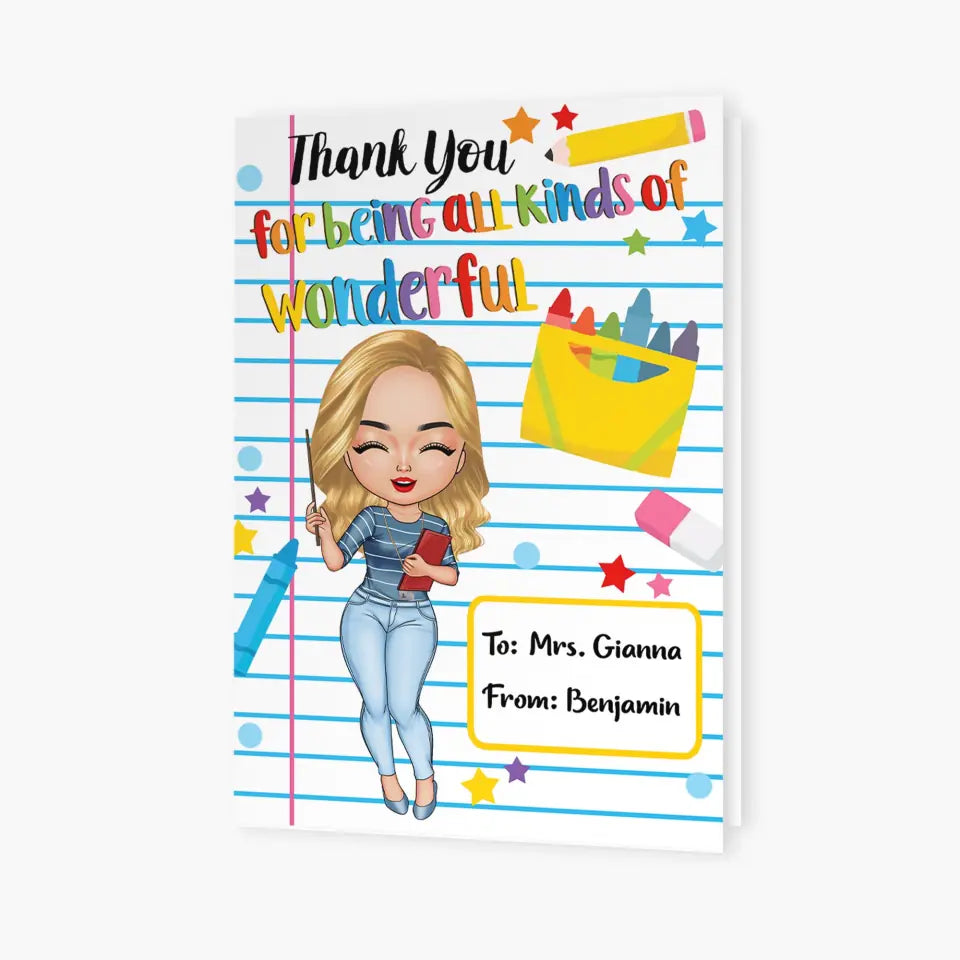Personalized Greeting Card - Gift For Teacher - Thank You For Being All Kind Of Wonderful