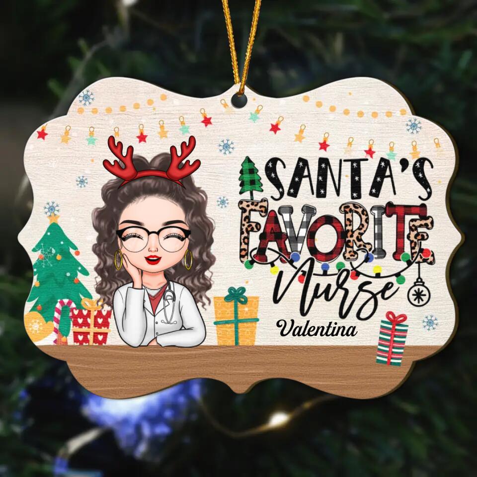 Personalized Wood Ornament - Gift For Nurse -  Santa's Favorite Nurse
