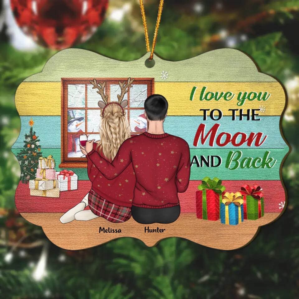 Personalized Wood Ornament - Gift For Couple - I Love You To The Moon And Back