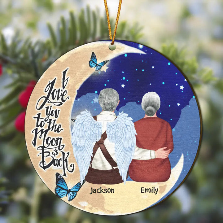 Personalized Wood Ornament - Gift For Couple - I Love You To The Moon And Back