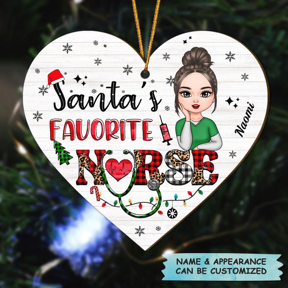 Personalized Wood Ornament - Gift For Nurse - Santa Favorite Nurse