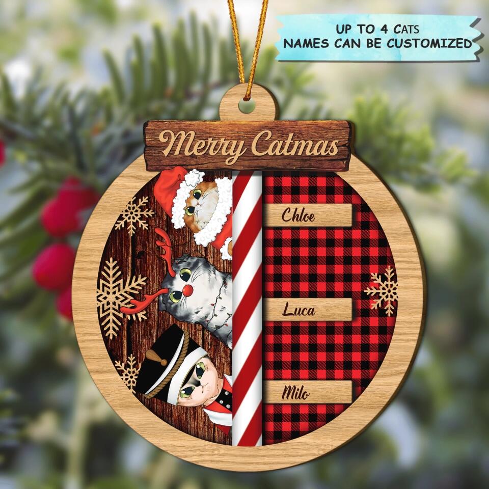 Personalized Wood Ornament - Gift For Cat Lover - Merry Catmas