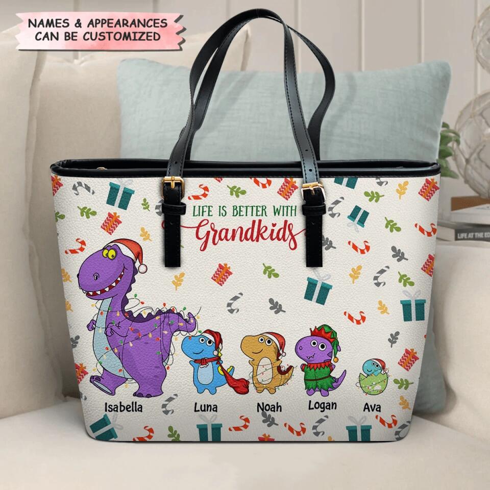 Grandmas Love Mouse Grandkids Personalized Leather Bag Gift For