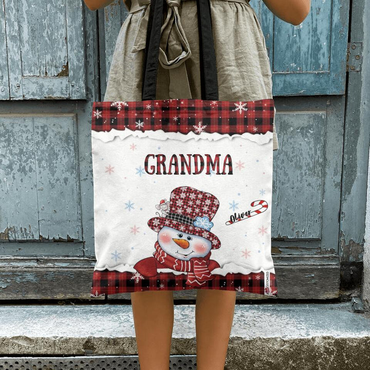 Grandma Snowman Christmas - Personalized Tote Bag - Christmas Gift For Grandma