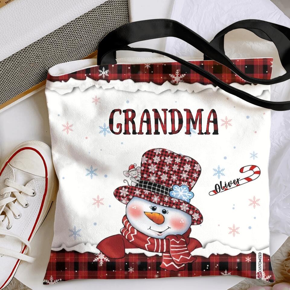 Grandma Snowman Christmas - Personalized Tote Bag - Christmas Gift For Grandma