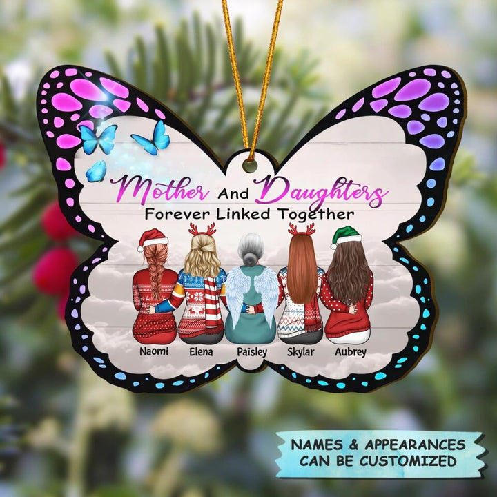Mother and Daughters Forever Linked Together - Personalized Wood Ornament - Christmas Gift For Mom