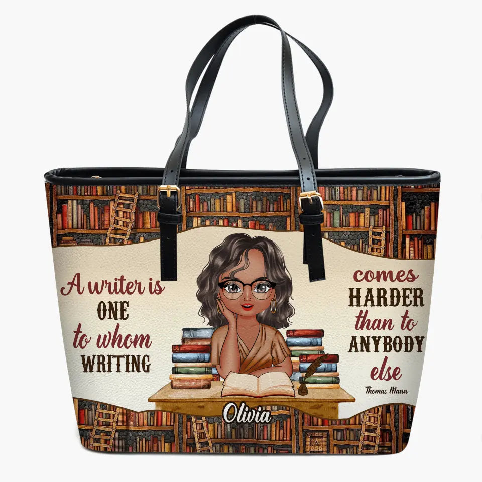 Personalized Leather Bucket Bag - Gift For Reading Lover - A Writer