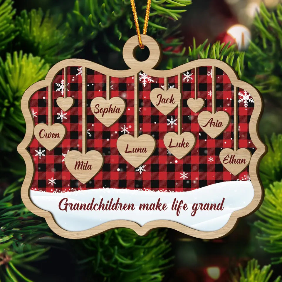 Grandchildren Make Life Grand - Personalized Layer Wood Ornament - Gift For Grandparent