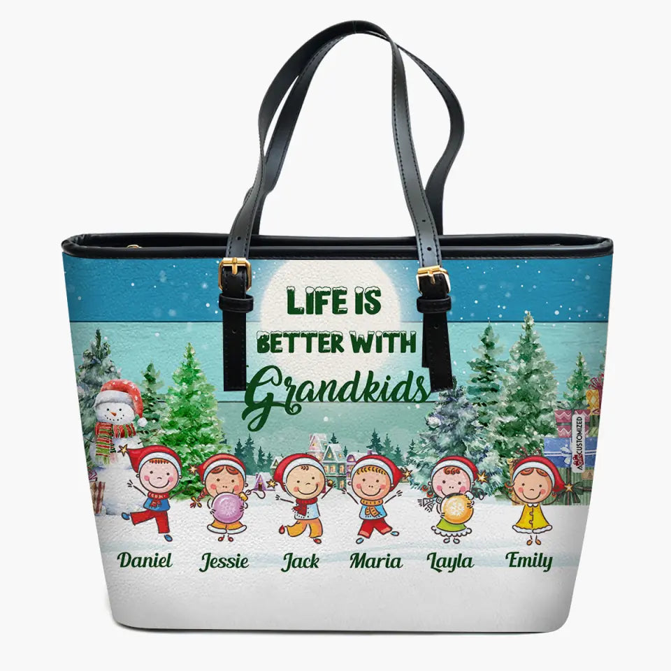 Personalized Leather Bucket Bag - Gift For Grandma - Life Is Better With Grandkids