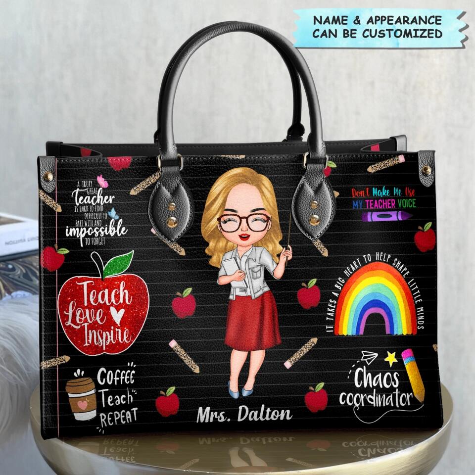 Personalized Leather Bag - Gift For Teacher - Teach Love Inspire Teacher