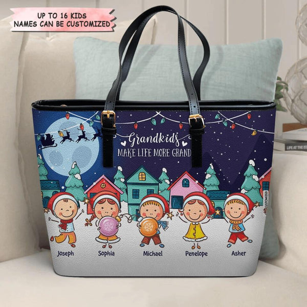 Grandmas Love Mouse Grandkids Personalized Leather Bag Gift For