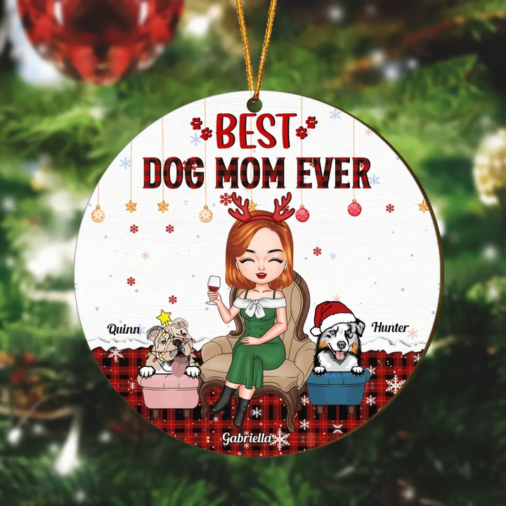 Personalized Wood Ornament - Gift For Dog Lover - Best Dog Mom Ever