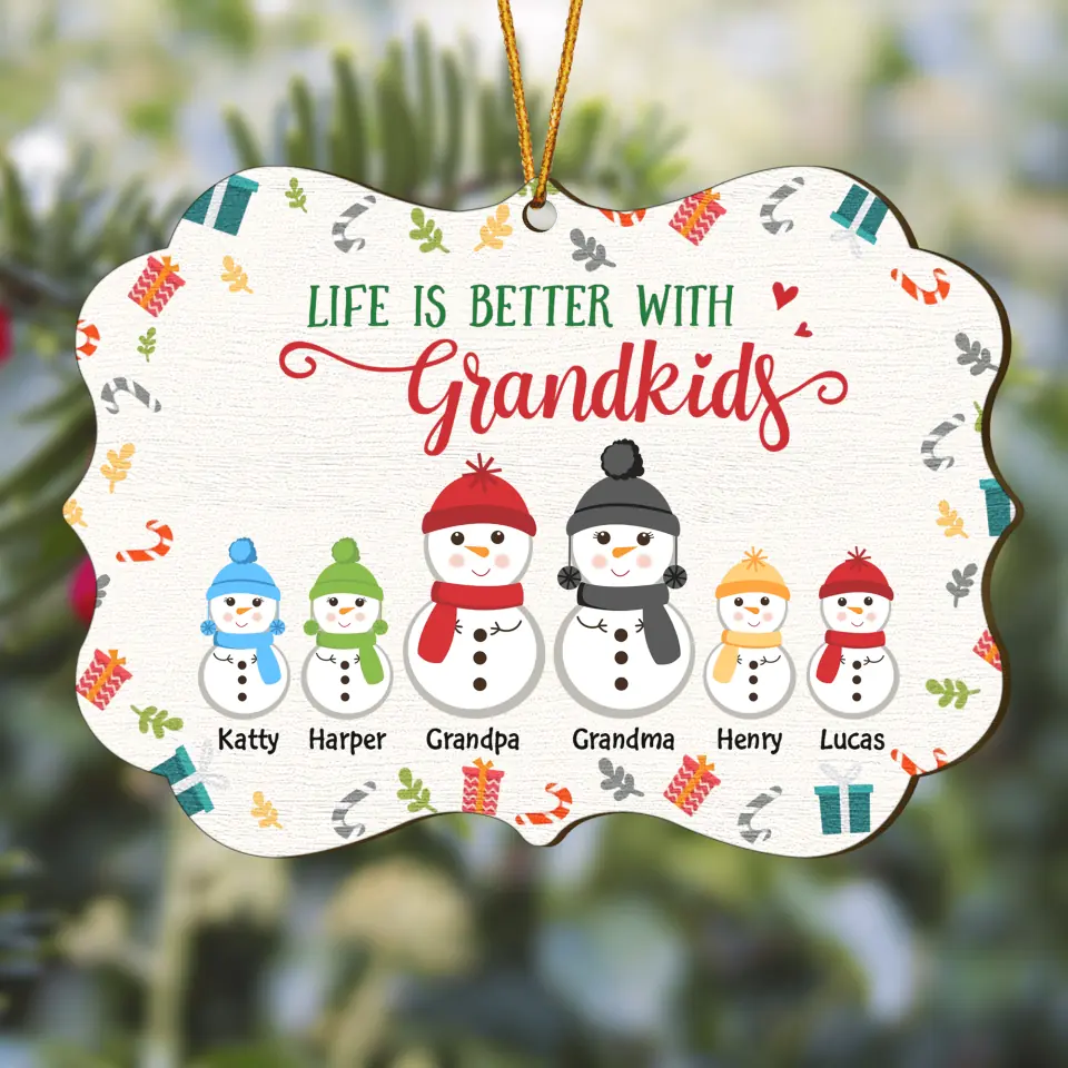 Life Is Better With Grandkids - Personalized Wood Ornament - Christmas Gift For Grandparents