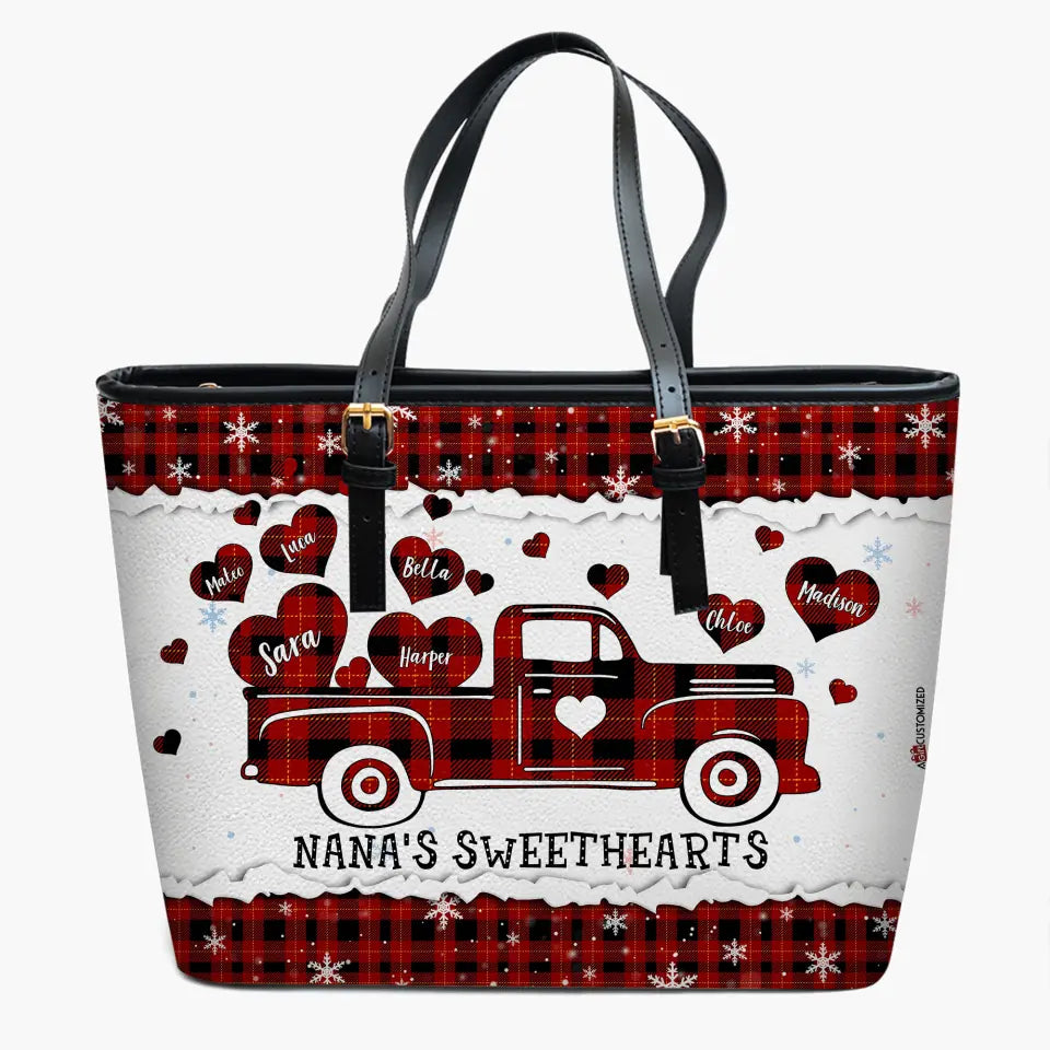 Personalized Leather Bucket Bag - Gift For Grandma - Nana's Sweethearts