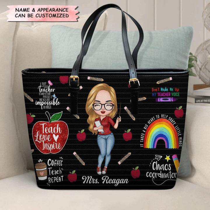 Personalized Leather Bucket Bag - Gift For Teacher - Teach Love Inspire Teacher