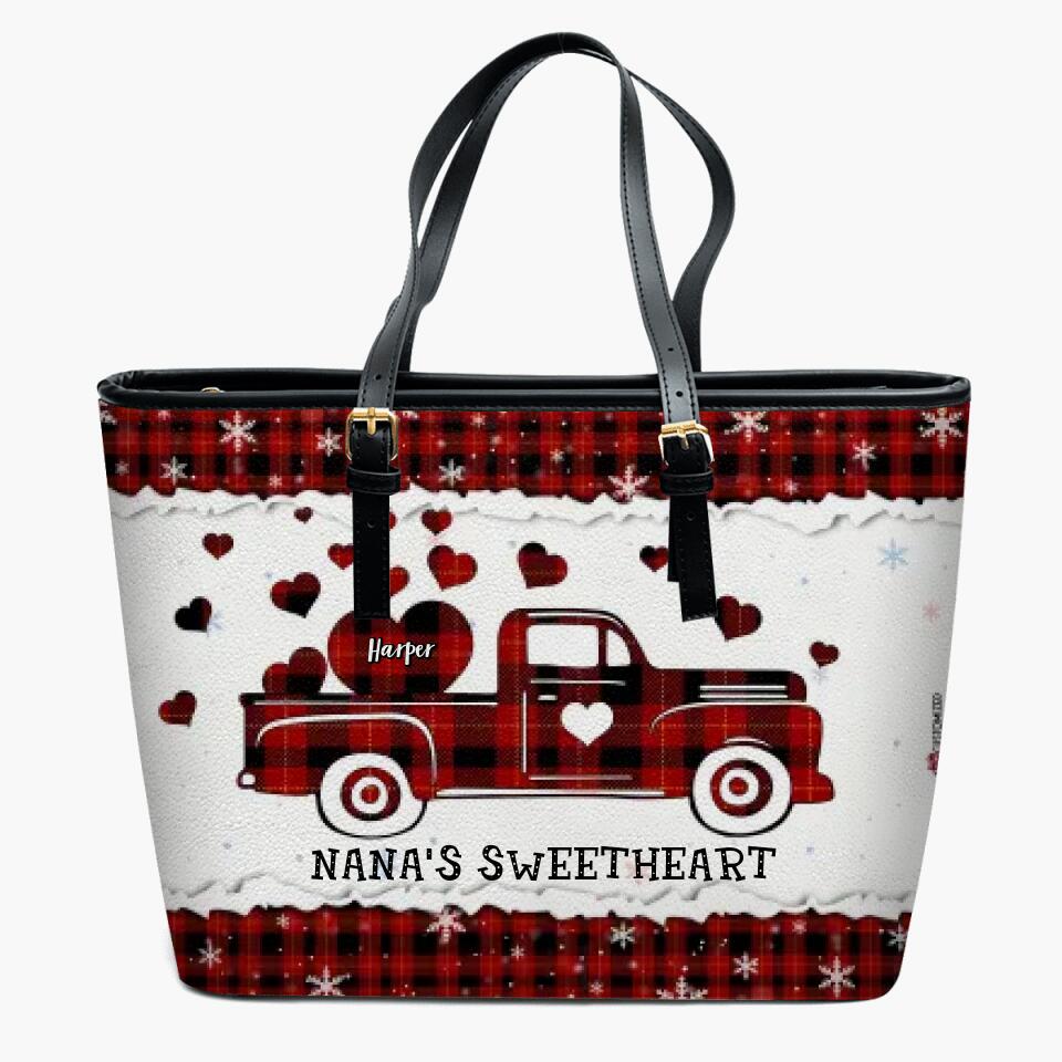Personalized Leather Bucket Bag - Gift For Grandma - Nana's Sweethearts