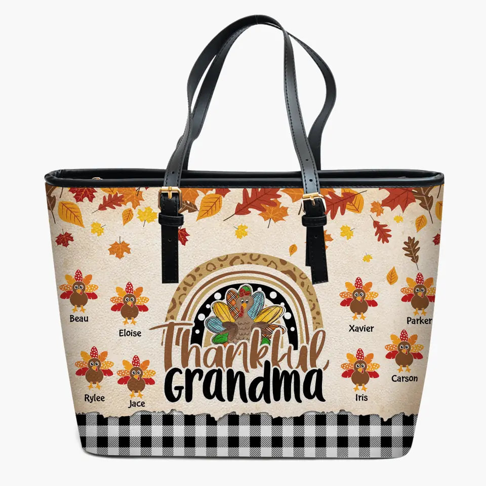Personalized Leather Bucket Bag - Gift For Grandma - One Thankful Grandma