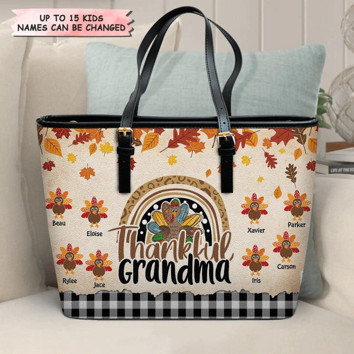 Personalized Leather Bucket Bag - Gift For Grandma - One Thankful Grandma