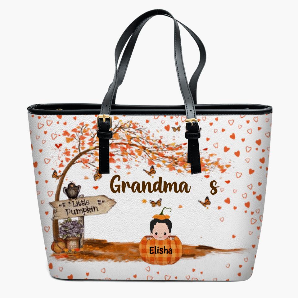 Personalized Leather Bucket Bag - Gift For Grandma - Grandma's Little Pumpkin