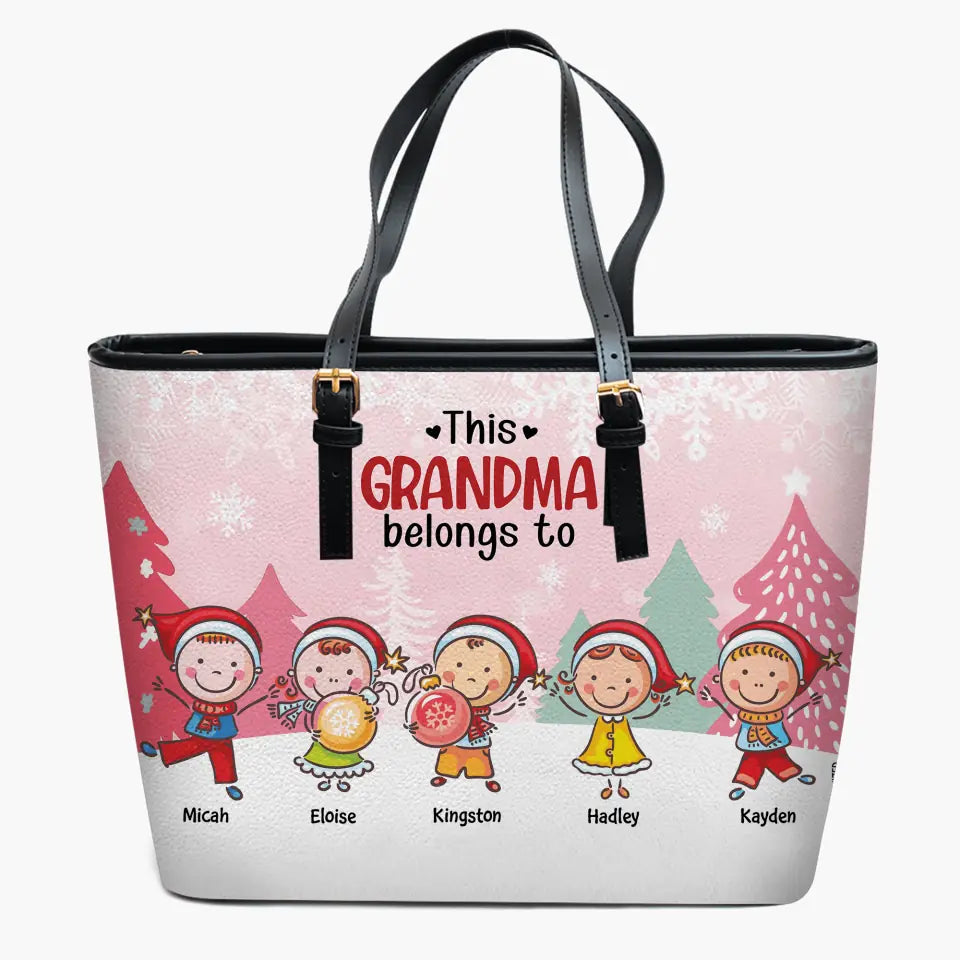 Personalized Leather Bucket Bag - Gift For Grandma - This Grandma Belongs To