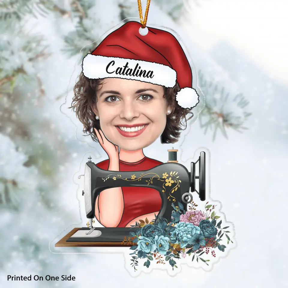 Personalized Photo Mica Ornament - Gift For Sewing Lover - Merry Christmas