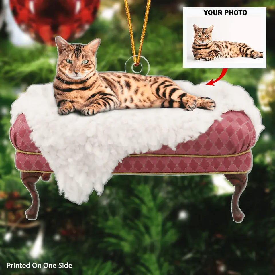 Personalized Photo Mica Ornament - Gift For Cat Lover - Cat On Bench