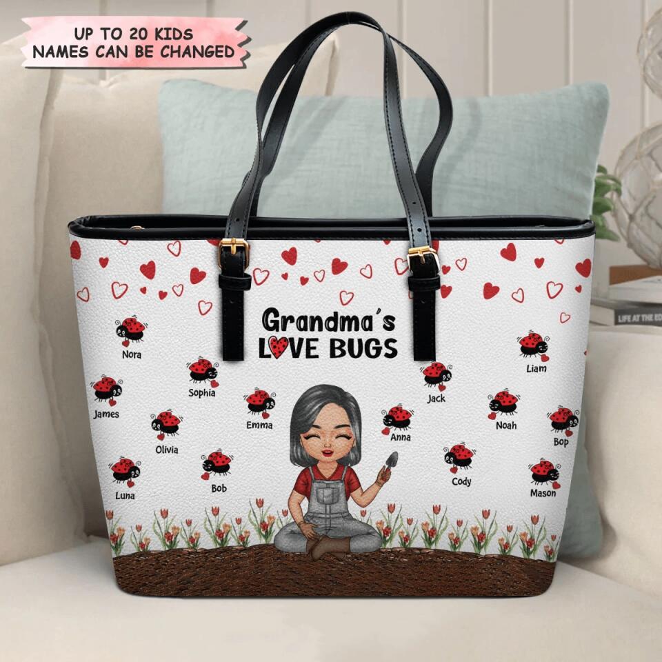 Personalized Leather Bucket Bag - Gift For Grandma - Grandma Love Bug