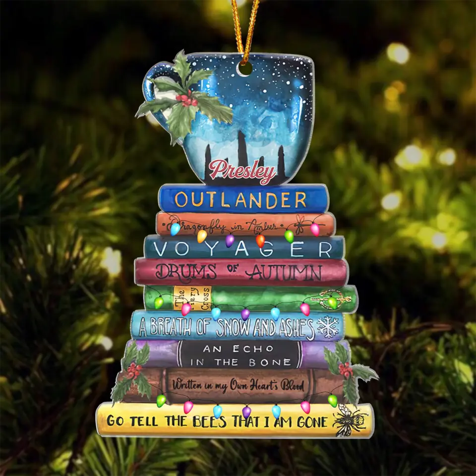 Personalized Mica Ornament - Gift For Reading Lover - Book And Coffee