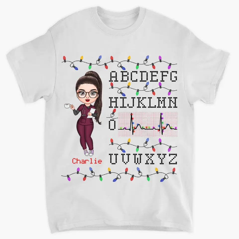 Personalized T-shirt - Gift For Nurse - Nurse Christmas Heartbeat ARND018