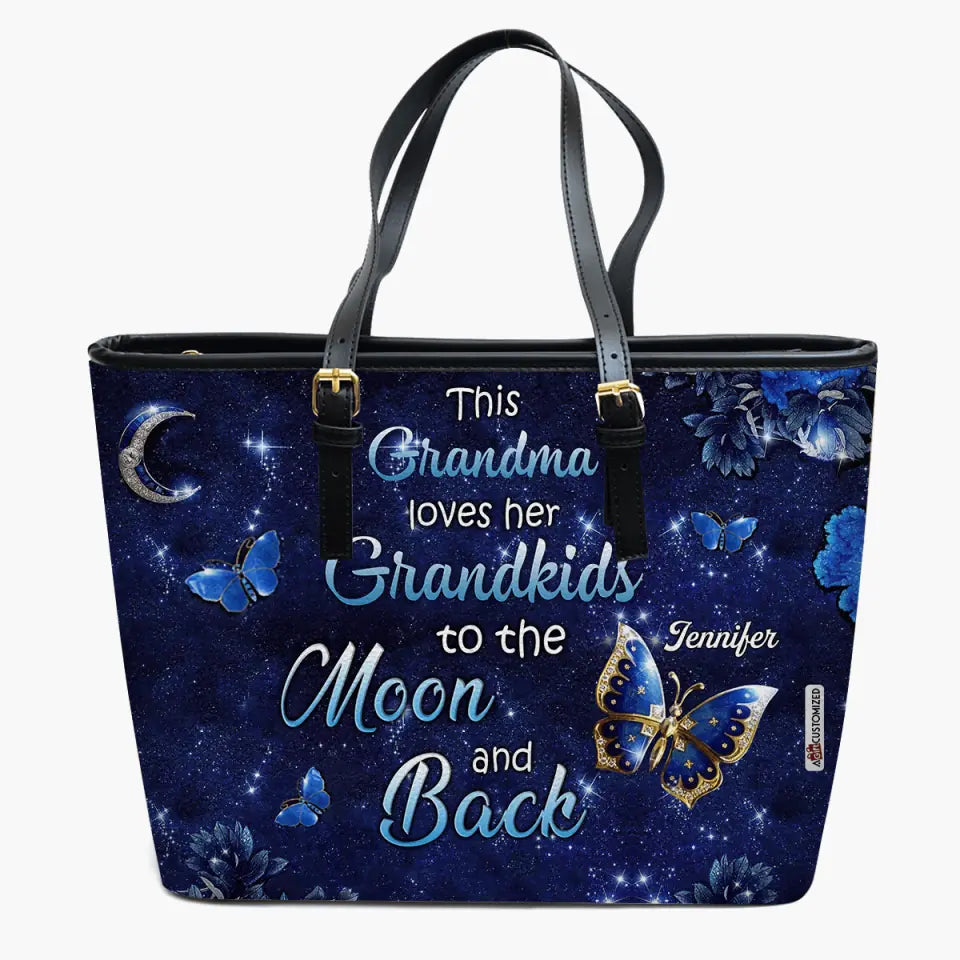 Personalized Leather Bucket Bag - Gift For Grandma - This Grandma Loves Her Grandkids To The Moon And Back ARND018