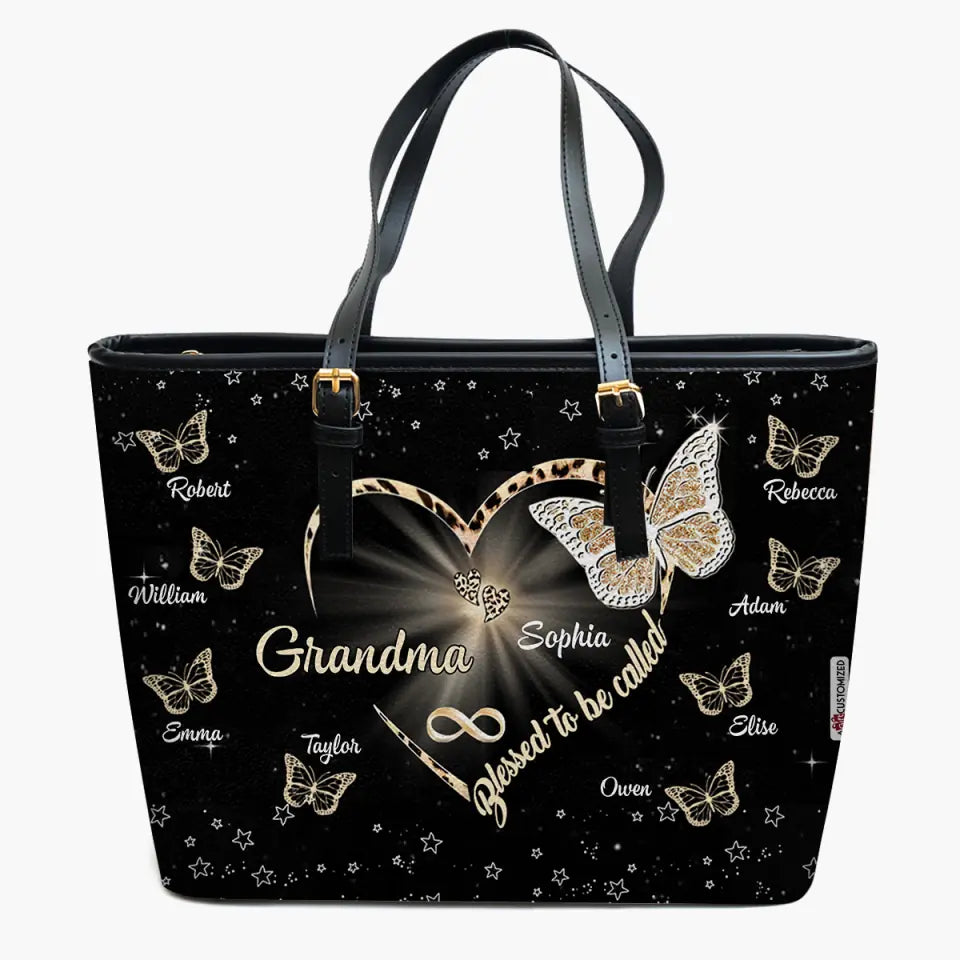 Personalized Leather Bucket Bag - Gift For Mom & Grandma - Blessed To Be Called Grandma ARND018