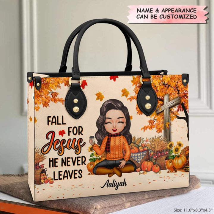 Personalized Leather Bag - Gift For Christian - Fall For Jesus He Never Leaves ARND005