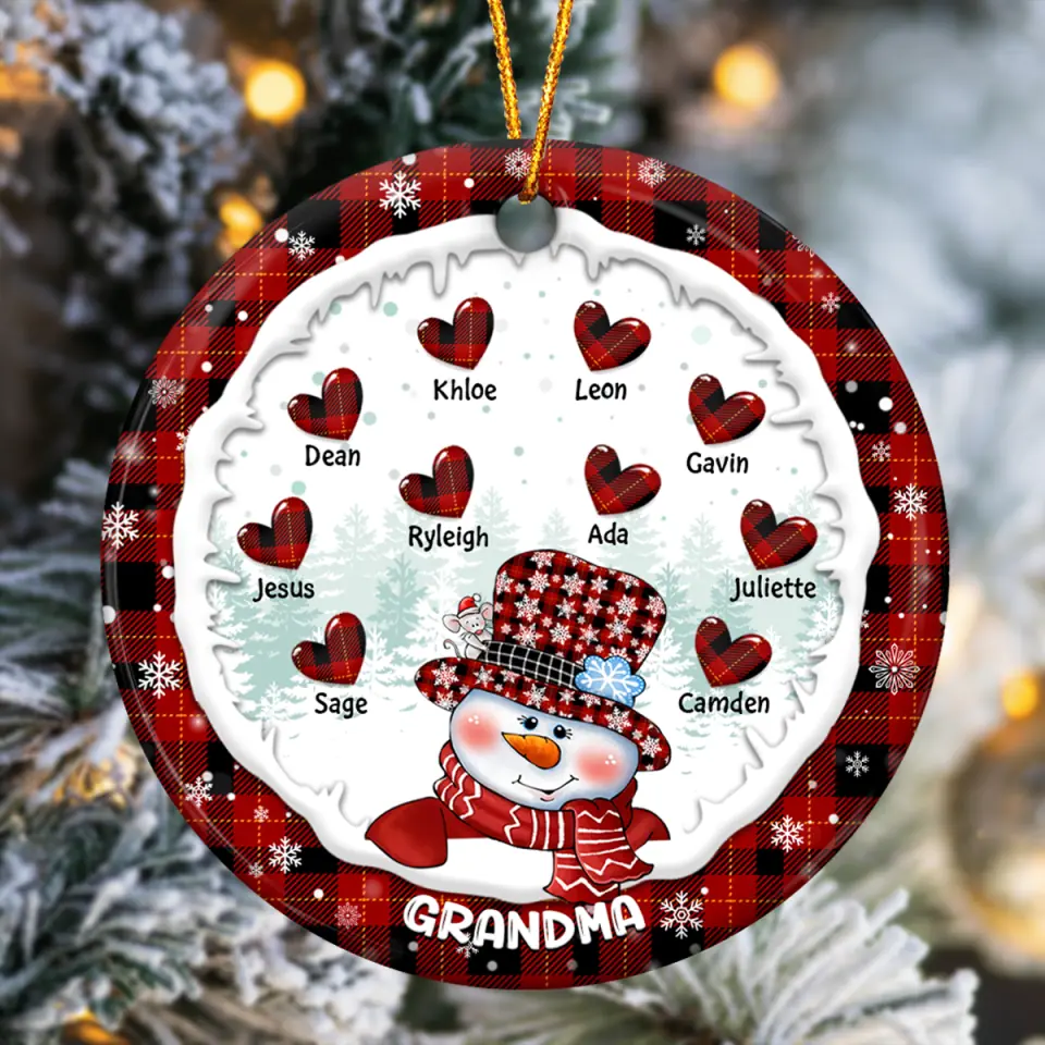 Grandma Snowman Christmas- Personalized Ceramic Ornament - Gift For Grandma