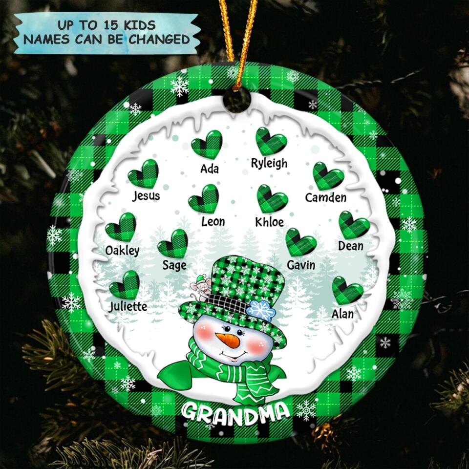 Grandma Snowman Christmas- Personalized Ceramic Ornament - Gift For Grandma