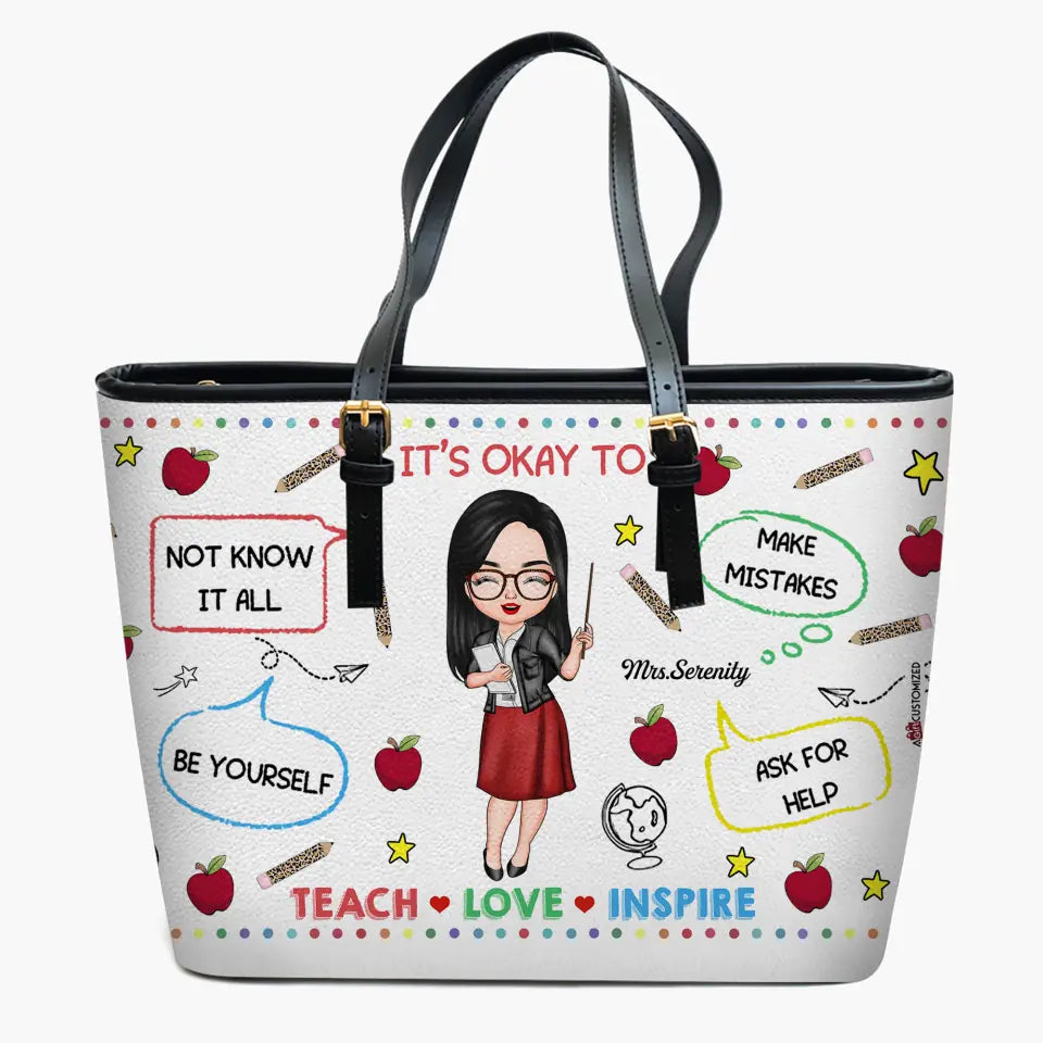 Personalized Leather Bucket Bag - Gift For Teacher - Teach Love Inspire ARND037