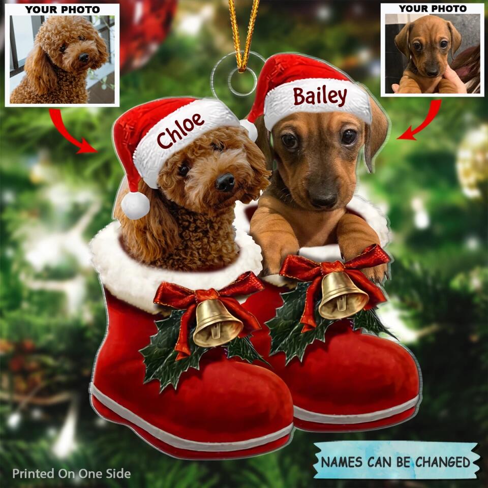 Personalized Photo Mica Ornament - Gift For Dog Lover - Dog In Santa Boot ARND0014