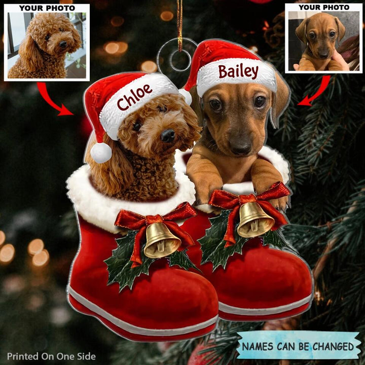 Personalized Photo Mica Ornament - Gift For Dog Lover - Dog In Santa Boot ARND0014