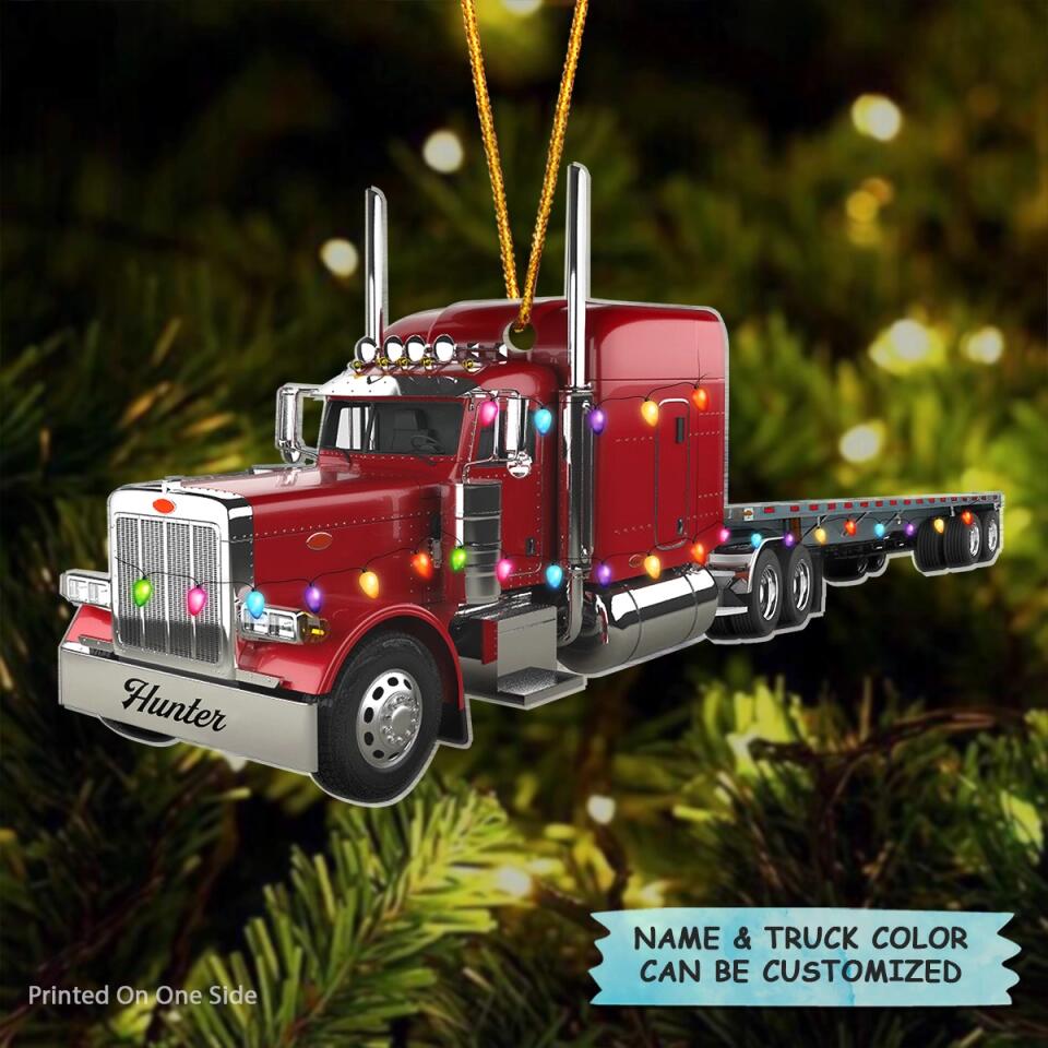 Personalized Mica Ornament - Gift For Trucker - Truck With Flatbed Trailer Christmas ARND037