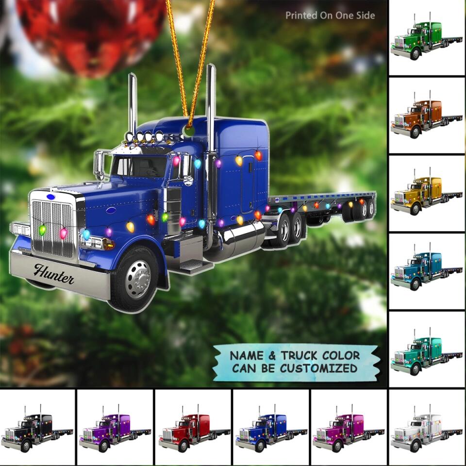 Personalized Mica Ornament - Gift For Trucker - Truck With Flatbed Trailer Christmas ARND037