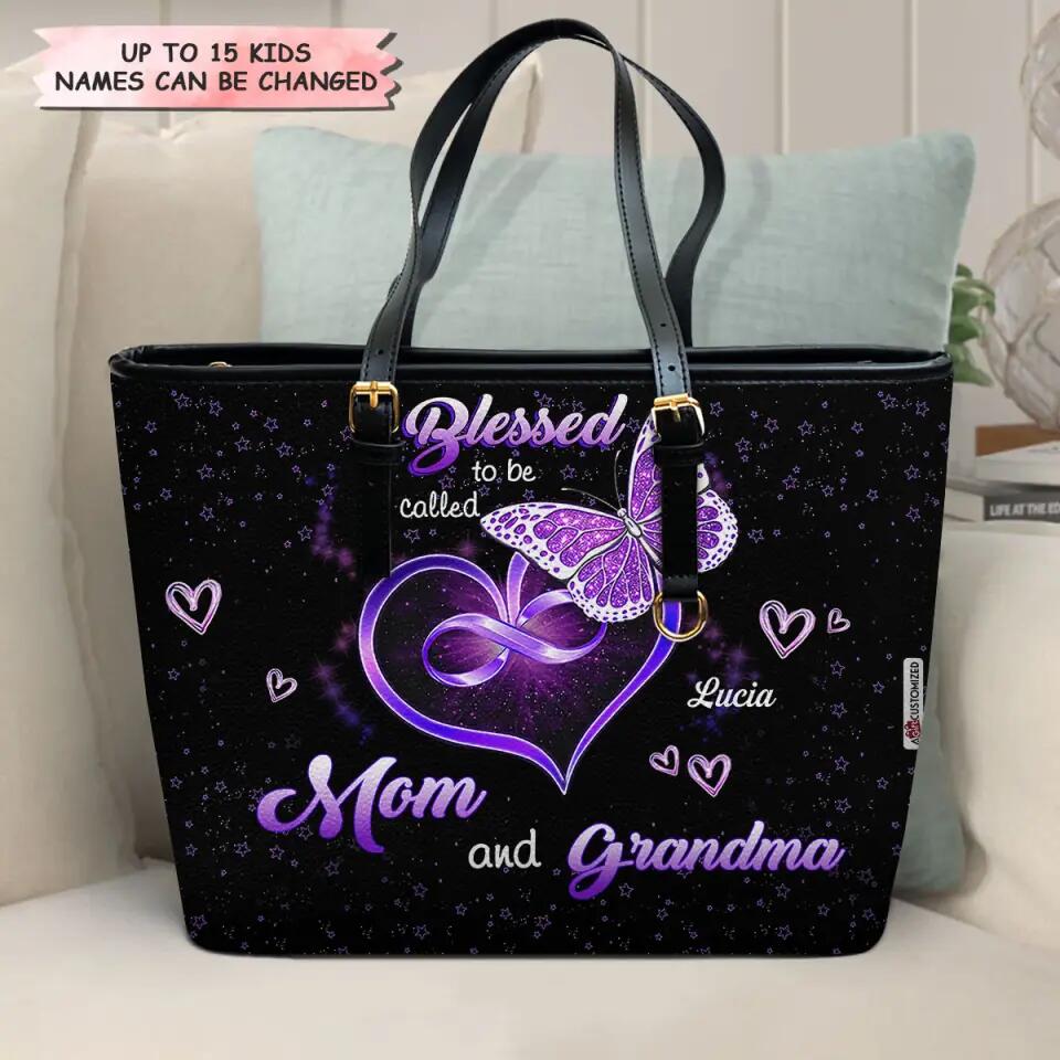 Personalized Leather Bucket Bag - Gift For Grandma - Blessed To Be Called Mom & Grandma ARND005