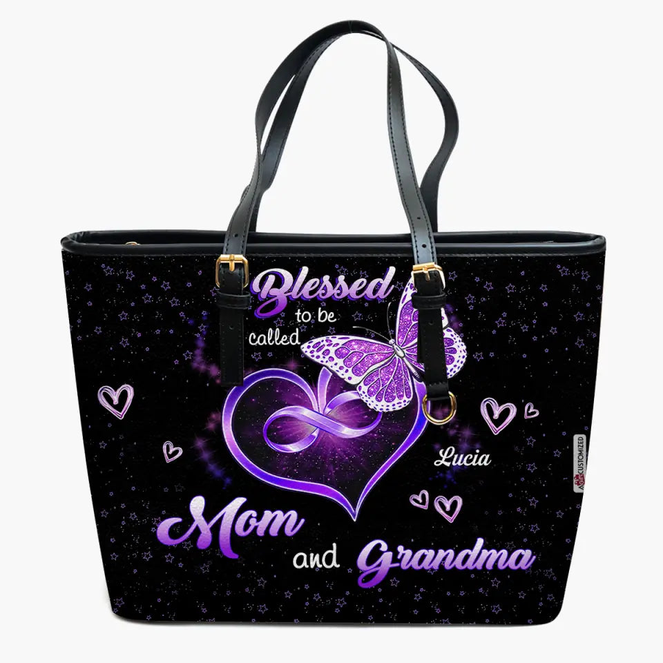 Personalized Leather Bucket Bag - Gift For Grandma - Blessed To Be Called Mom & Grandma ARND005